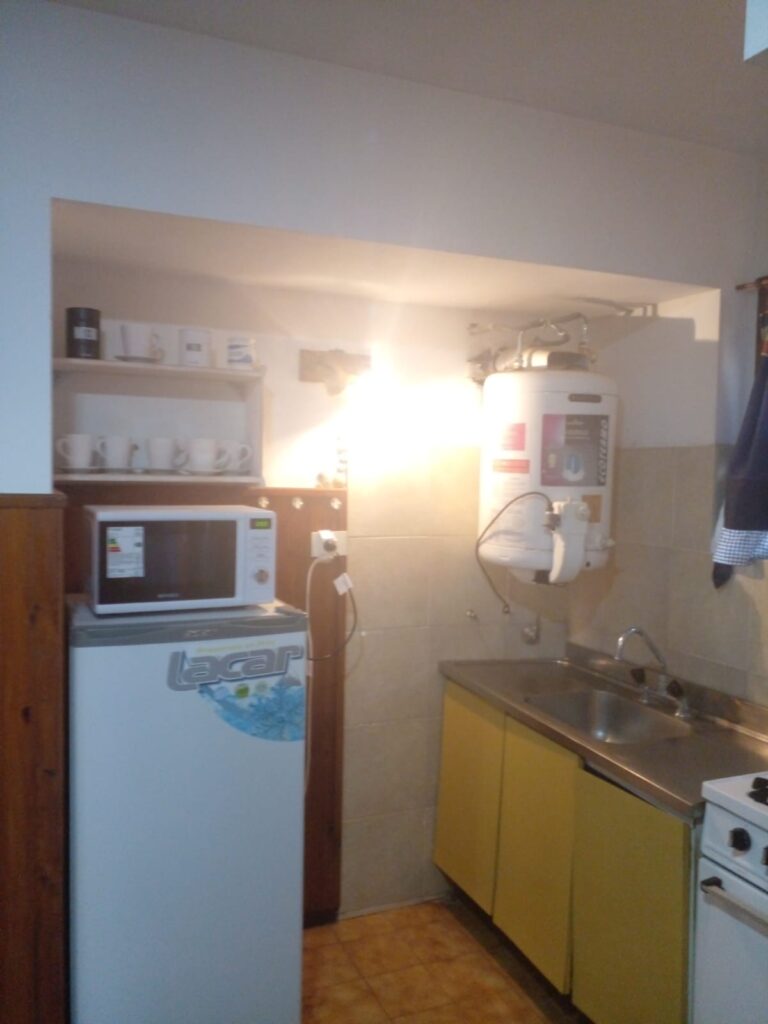 Cocina equipada con heladera y microondas